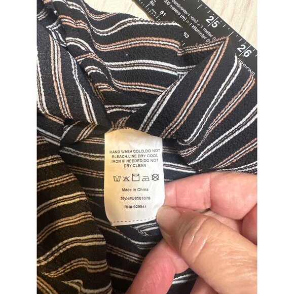 Suzane Betro Black & White Striped Blouse with Ruffled Neck & Sleeves, 1X - Picture 8 of 9